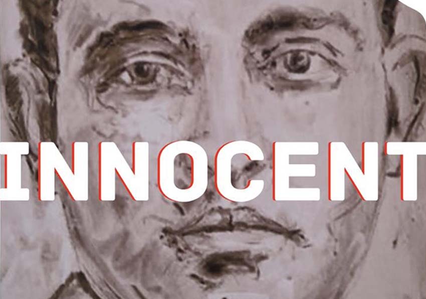 Face of a man with the word Innocent across it
